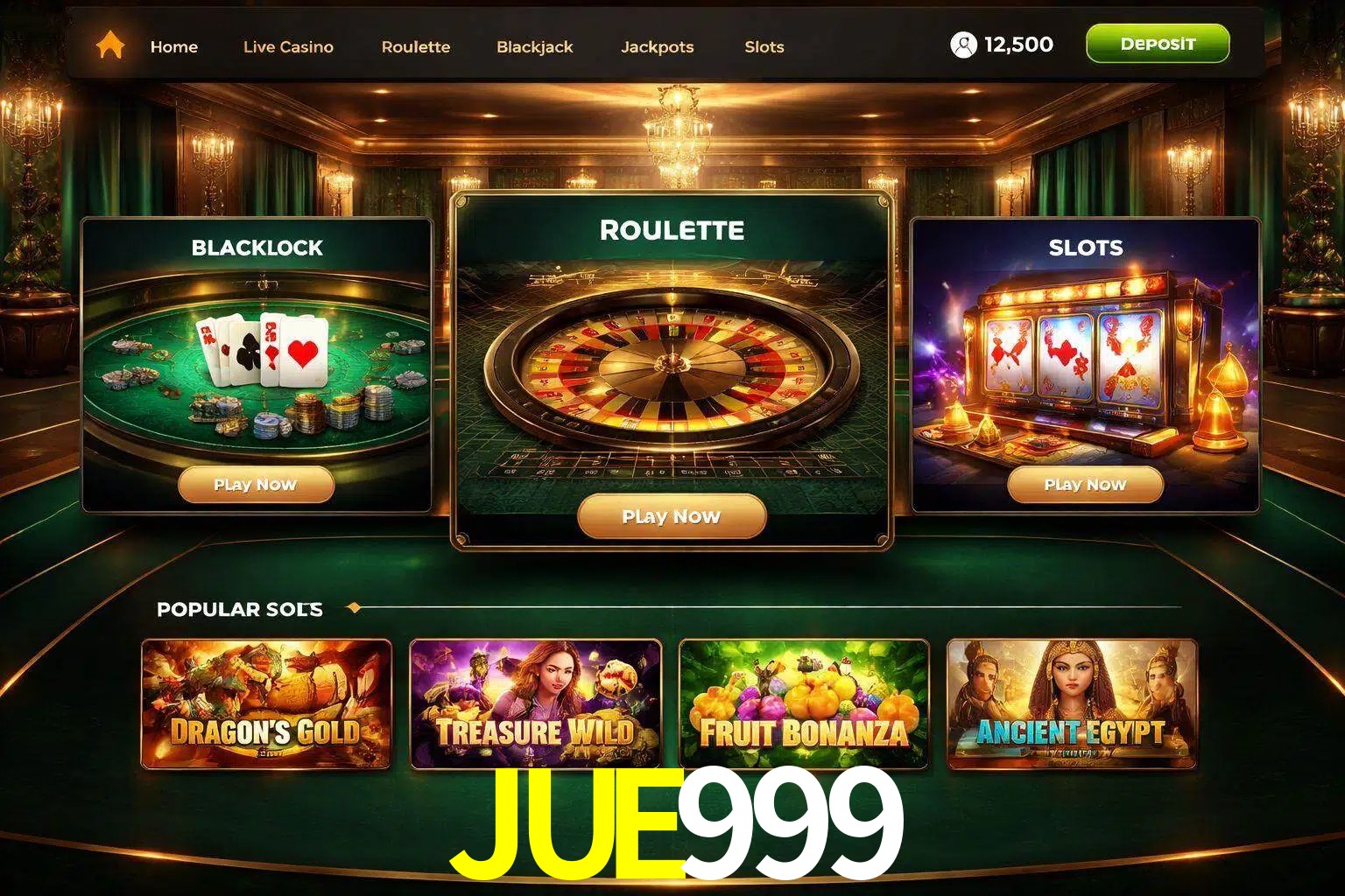 Vista de la plataforma JUE999 Casino mostrando categorías organizadas de juegos en línea